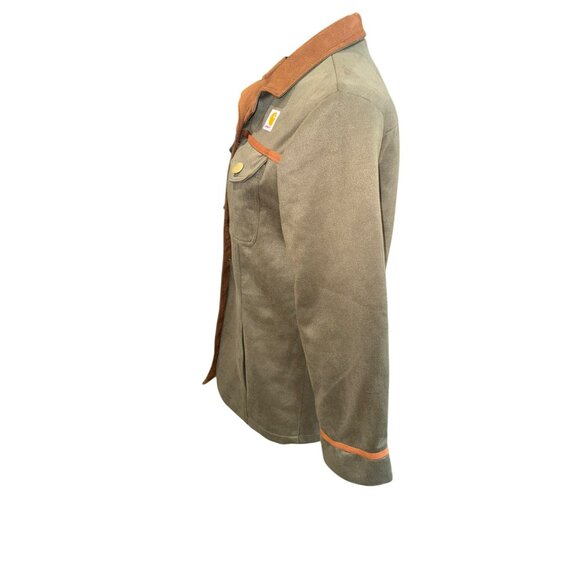 Carhartt Womens Olive Brown Overshirt Chore Jacket Gold Buttons Utility Casual M - Picture 4 of 13